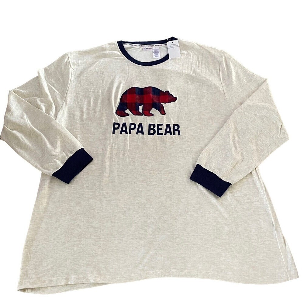 Dearfoams Cozy Comfort Men's PJ Top Papa Bear Graphic Long Sleeve‎ Crew Neck 3XL